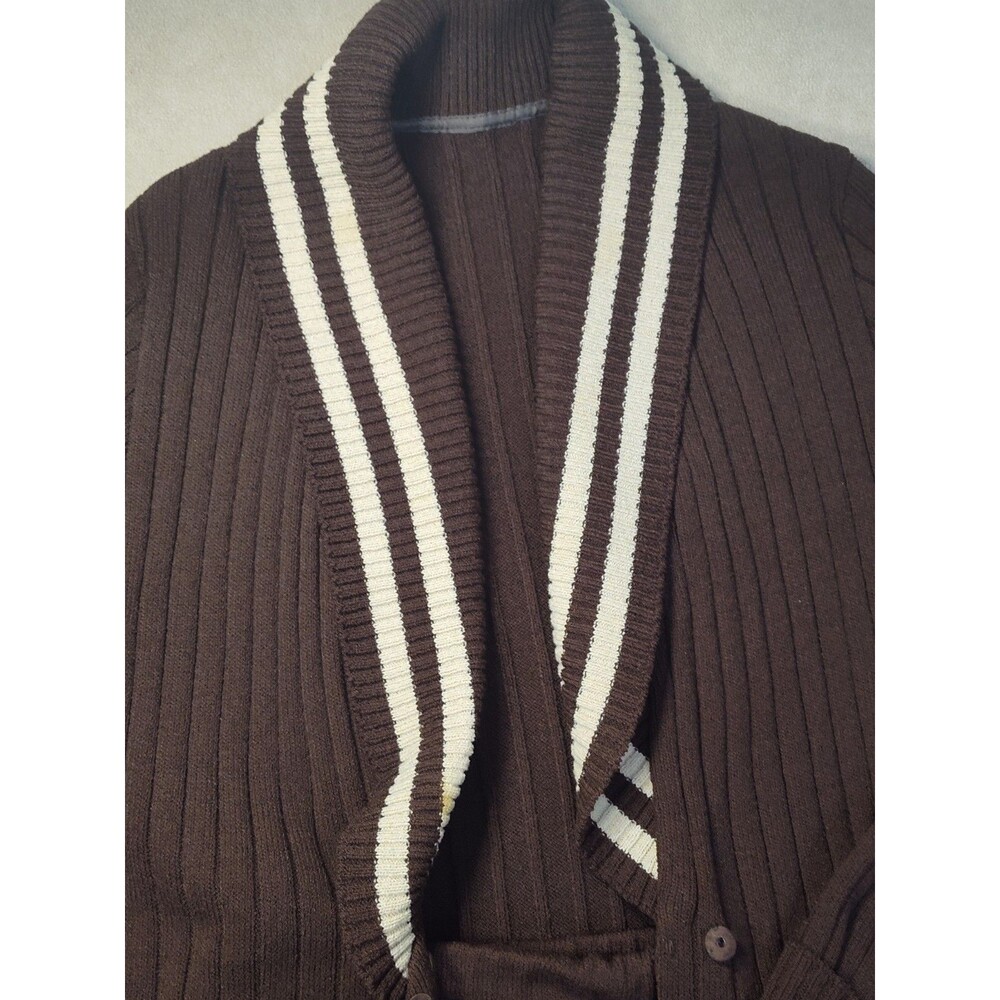 Vintage 1970s Knit Duster Skirt Cardigan Sweater Belted Varsity Collegiate Set - Picture 2 of 16